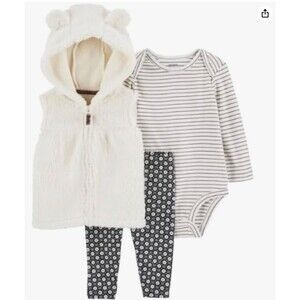 Carter's Baby Girls' 3 Piece Vest Little Jacket Set (White Sherpa, Newborn)